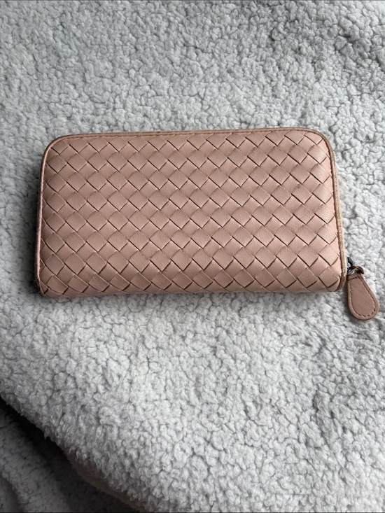 Bottega Veneta Handbags - Bottega Veneta NAPPA Lambskin Leather Woven Zip-Around Wallet in Blush Pink